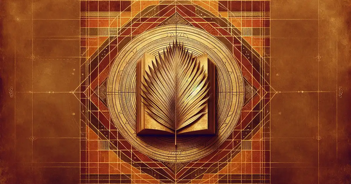bhagavad gita chapter 2 summary — sacred geometry illustration in ochre and saffron tones