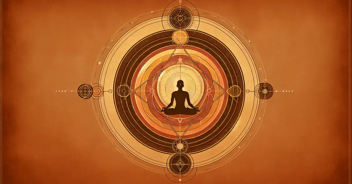 can i chant a mantra without initiation — sacred geometry illustration in ochre and saffron tones