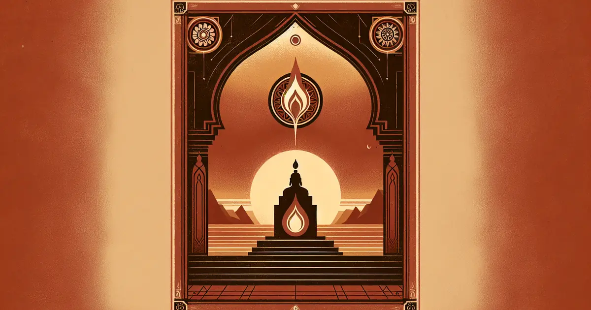 hindu goddess explained — sacred geometry illustration in ochre and saffron tones