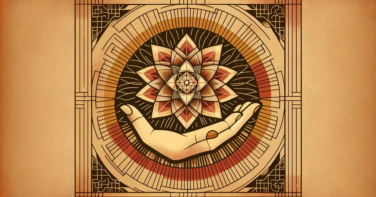 nietzsche and vedanta — sacred geometry illustration in ochre and saffron tones