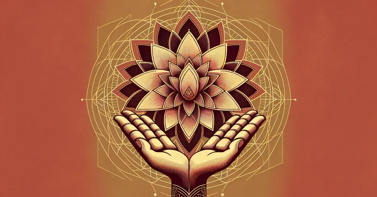 platos cave and maya — sacred geometry illustration in ochre and saffron tones