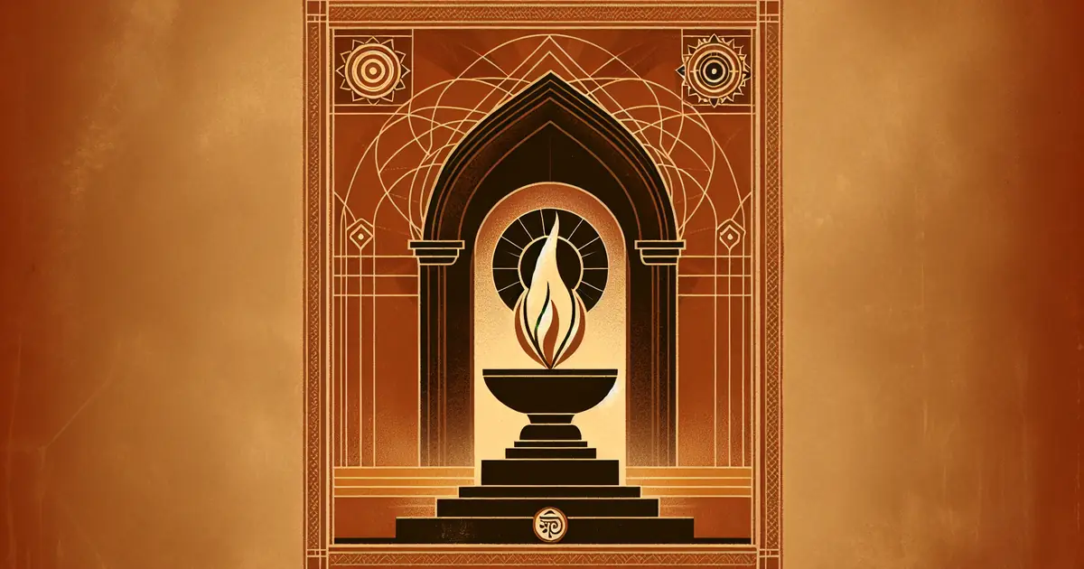 spiritual paths explained — sacred geometry illustration in ochre and saffron tones