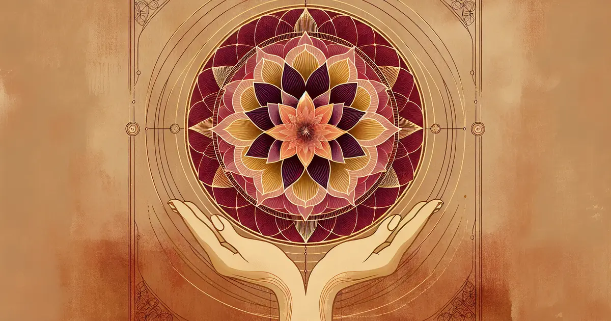 vedanta vs stoicism — sacred geometry illustration in ochre and saffron tones